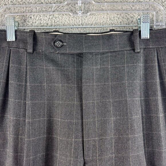T Harris Wool Dress Pants Mens 36 Gray Plaid Business Casual Office Wedding - Picture 4 of 16